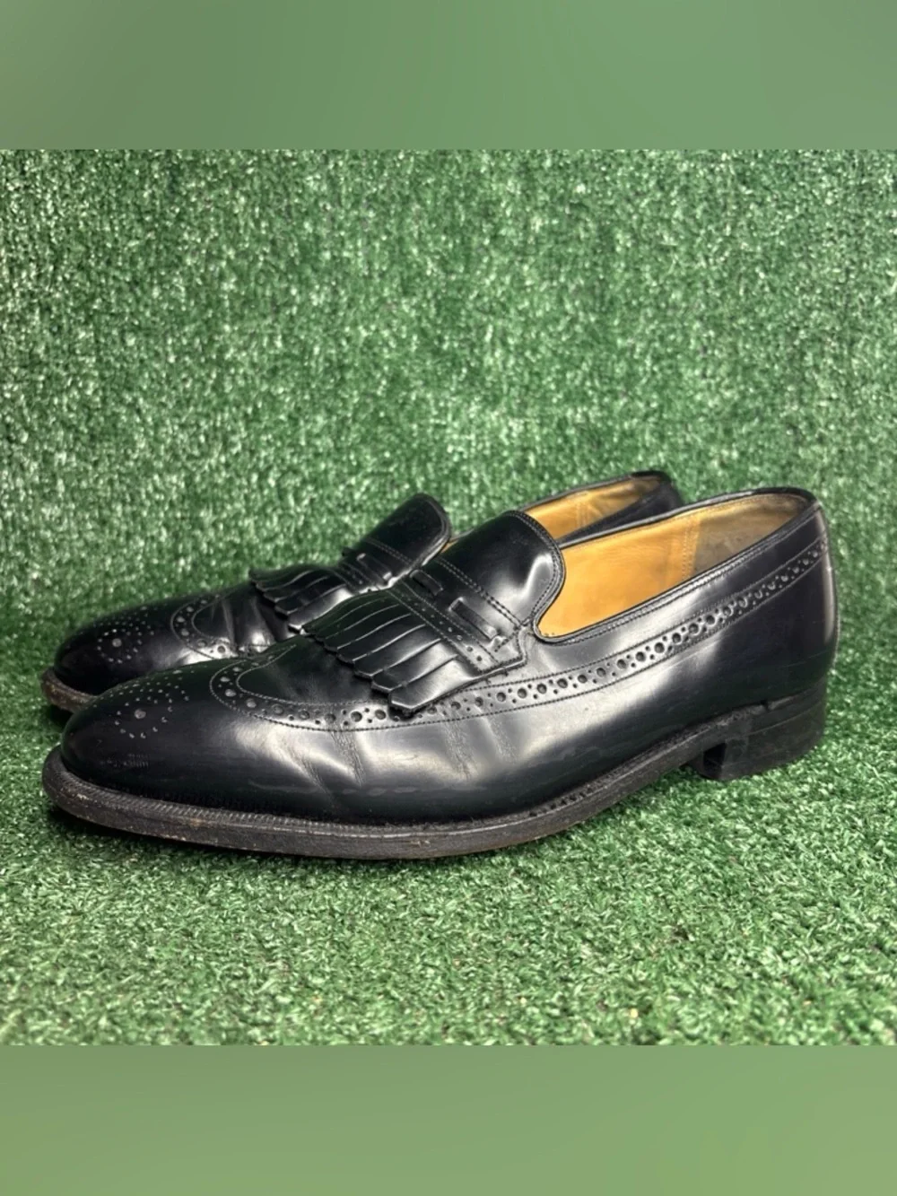Johnston & Murphy Kiltie Loafers Mens Size 11‎ Black Leather Dress Shoes Wingtip